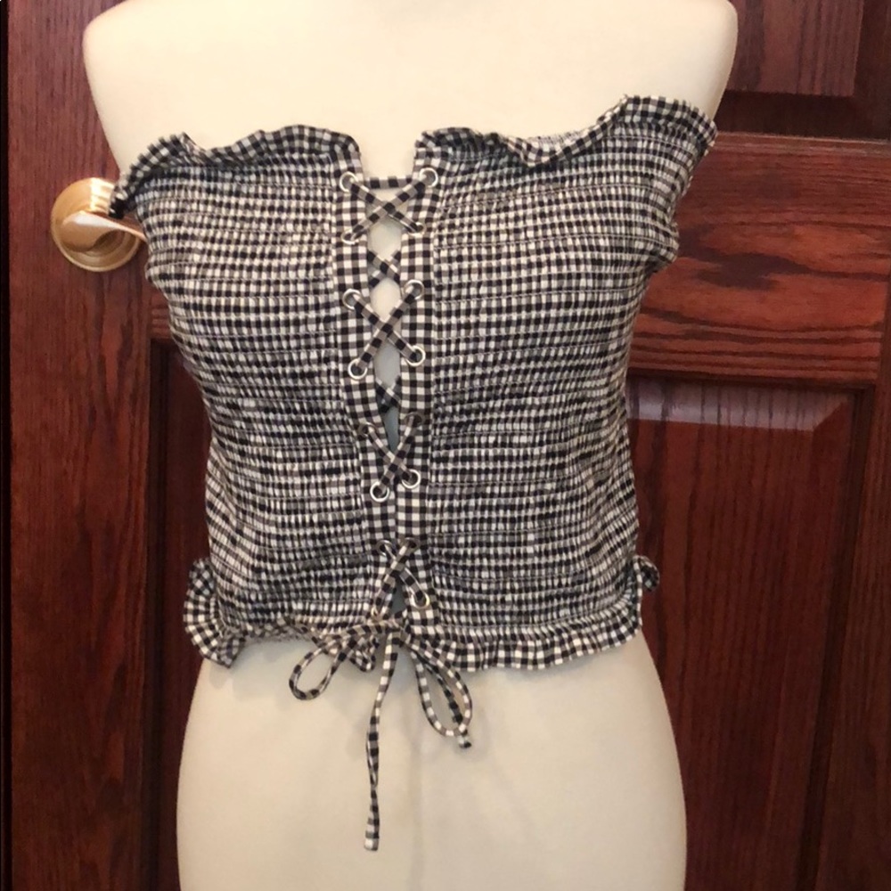 Gingham Black and White Strapless Top from Express
